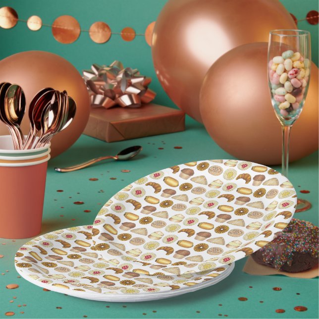 Pastry Tray Croissant Danish Muffin Baked Goods Paper Plates (Multi)