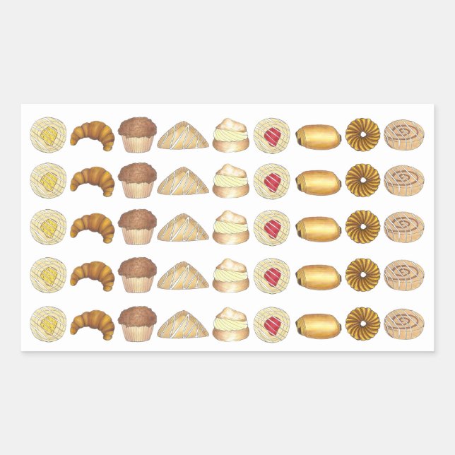 Pastry Tray Croissant Danish Muffin Baked Goods Rectangular Sticker (Front)