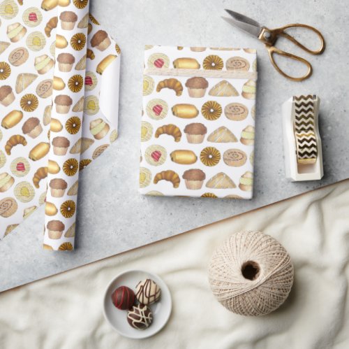 Pastry Tray Croissant Danish Muffin Baked Goods Wrapping Paper