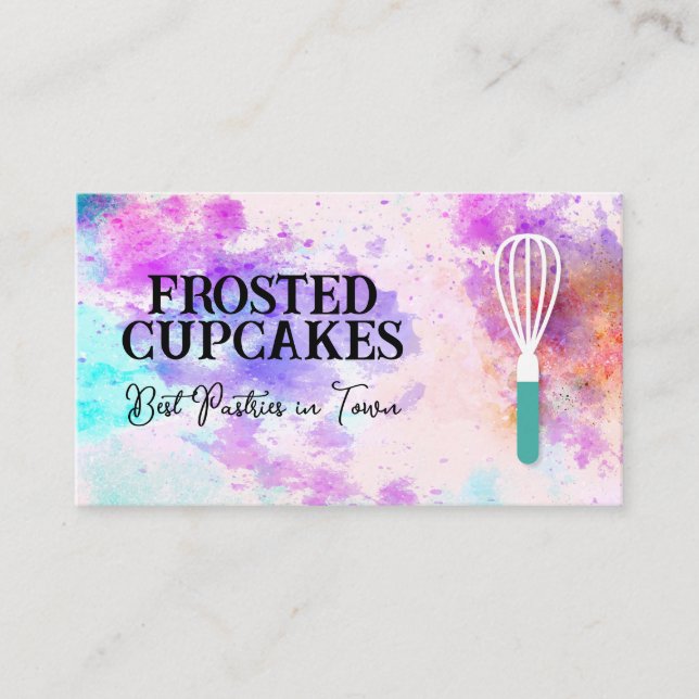 Pastry Whisk | Watercolor Art Background Business Card (Front)