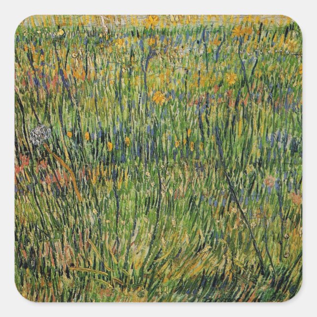 Pasture in Bloom by Vincent van Gogh Square Sticker (Front)