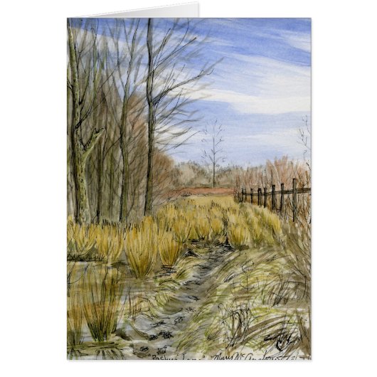 "Pasture Lane in Early March" watercolor (Front)
