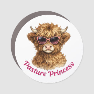 Pasture Princess Cute Funny Highland Cow Car Magnet