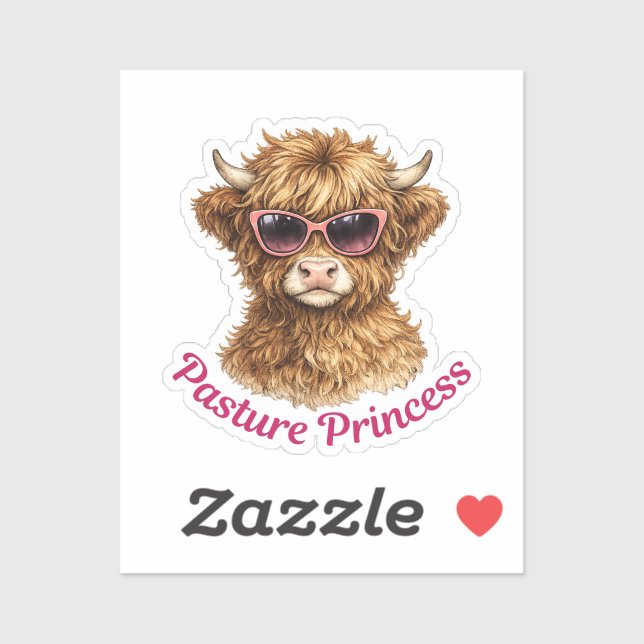 Pasture Princess Cute Funny Highland Cow Sticker (Sheet)