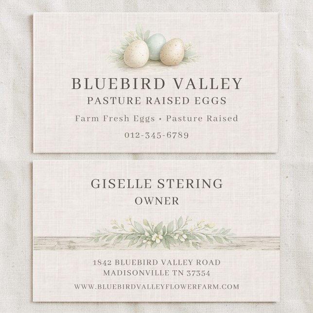 Pasture Raised Eggs Shabby Chic Linen Business Card (Creator Uploaded)