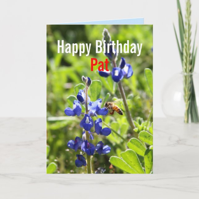 Pat Texas Bluebonnet Happy Birthday Card (Front)
