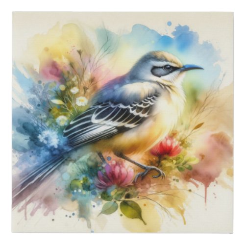 Patagonian Mockingbird AREF754 _ Watercolor Faux Canvas Print