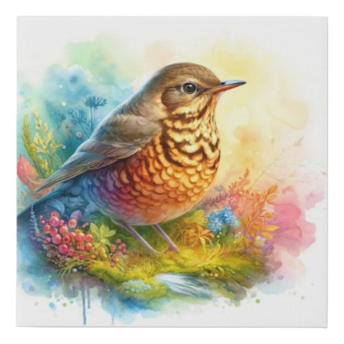 Patagonian Thrush AREF902 _ Watercolor Faux Canvas Print