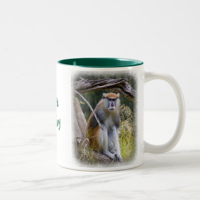 Patas Monkey on White Two-Tone Coffee Mug (Right)
