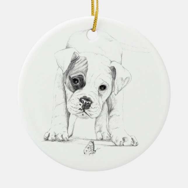 Patch A Boxer Puppy Drawing Art Ceramic Ornament (Front)