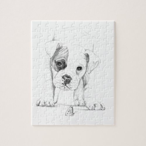 Patch A Boxer Puppy Drawing Art Jigsaw Puzzle