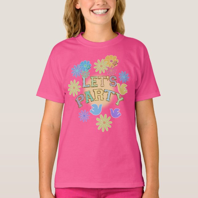 Patch Letter Birthday Party Retro Preppy Hippie T-Shirt (Front)
