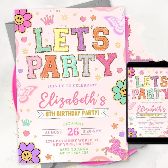Patch Letter Invitation, Girl Birthday Invitation, Invitation (Creator Uploaded)