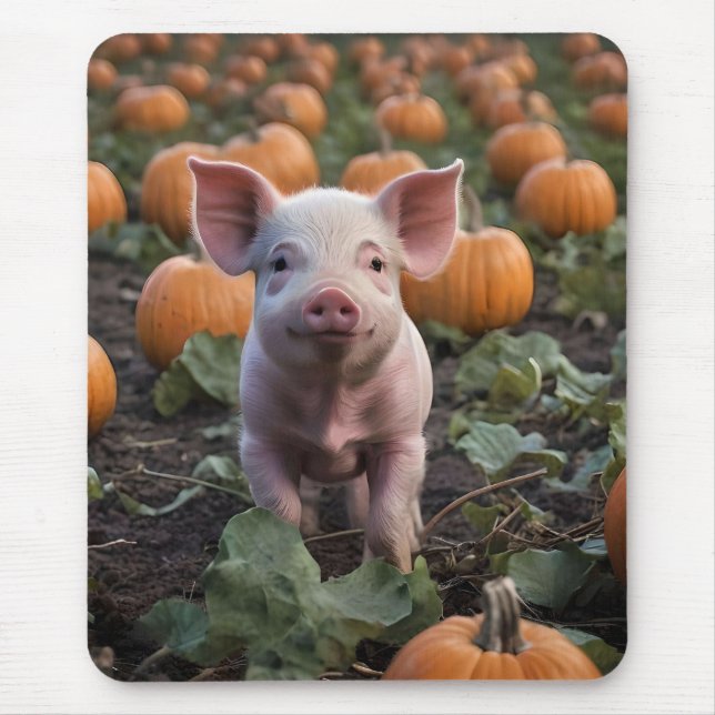 **"Patch of Joy: A Happy Baby Pig Among Pumpkins"* Mouse Pad (Front)