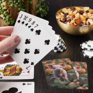 **"Patch of Joy: A Happy Baby Pig Among Pumpkins"* Poker Cards