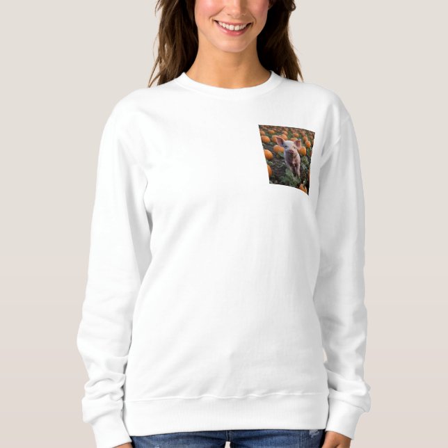 **"Patch of Joy: A Happy Baby Pig Among Pumpkins"* Sweatshirt (Front)