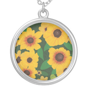Patch of Yellow Sunflowers Painting Necklace