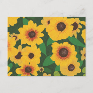 Patch of Yellow Sunflowers Painting on Postcards