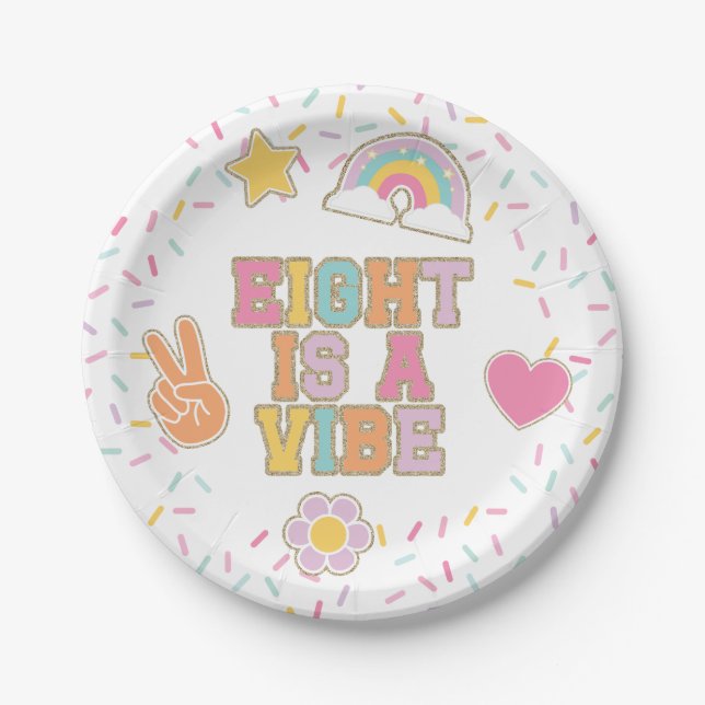 Patch Preppy Eight is a Vibe 8th Birthday Paper Plates (Front)