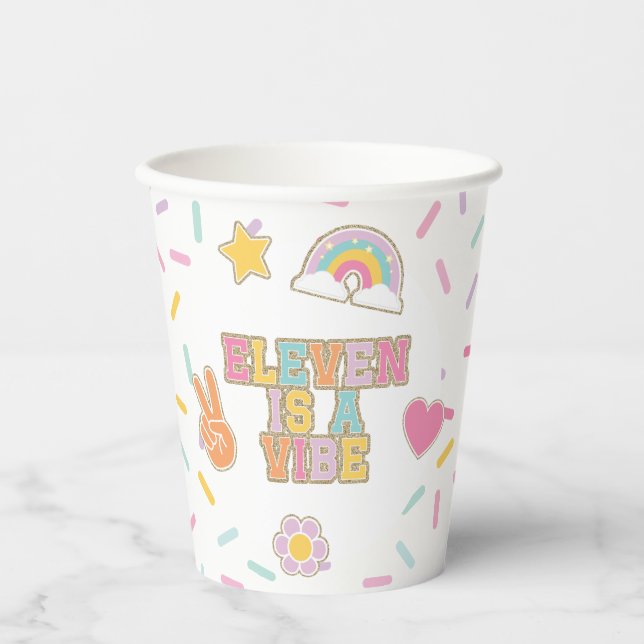 Patch Preppy Eleven is a Vibe 11th Birthday Paper Cups (Front)