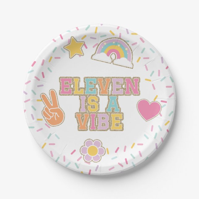 Patch Preppy Eleven is a Vibe 11th Birthday Paper Plates (Front)