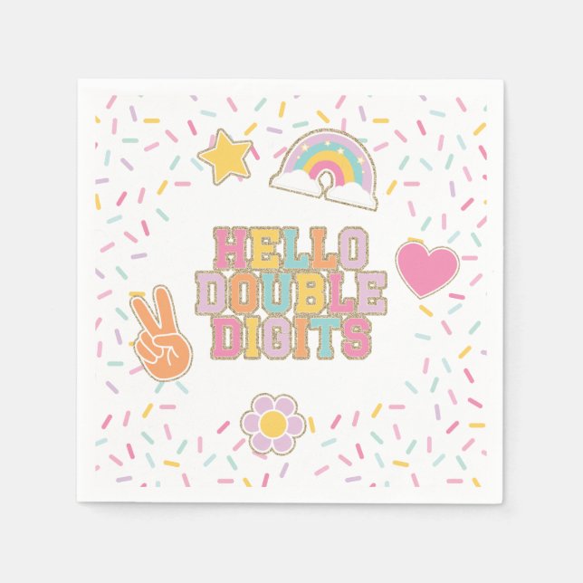 Patch Preppy Hello Double Digits 10th Birthday Napkins (Front)