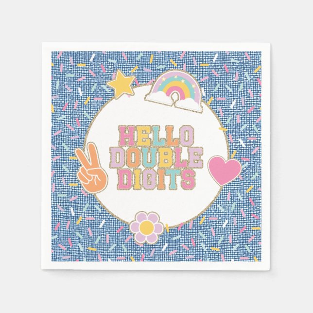 Patch Preppy Hello Double Digits 10th Birthday Napkins (Front)