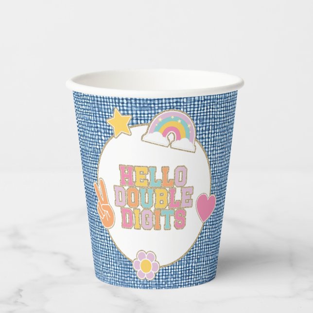 Patch Preppy Hello Double Digits 10th Birthday Paper Cups (Front)