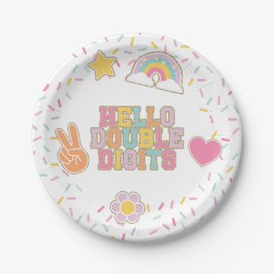 Patch Preppy Hello Double Digits 10th Birthday Paper Plates