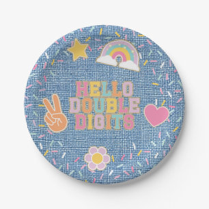 Patch Preppy Hello Double Digits 10th Birthday Paper Plates