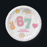Patch Preppy I was SIX now I'm SEVEN  7th Birthday Paper Plates<br><div class="desc">I was SIX now I'm SEVEN 67 ! Preppy patch 7th birthday. Retro style patches and sprinkle background.</div>