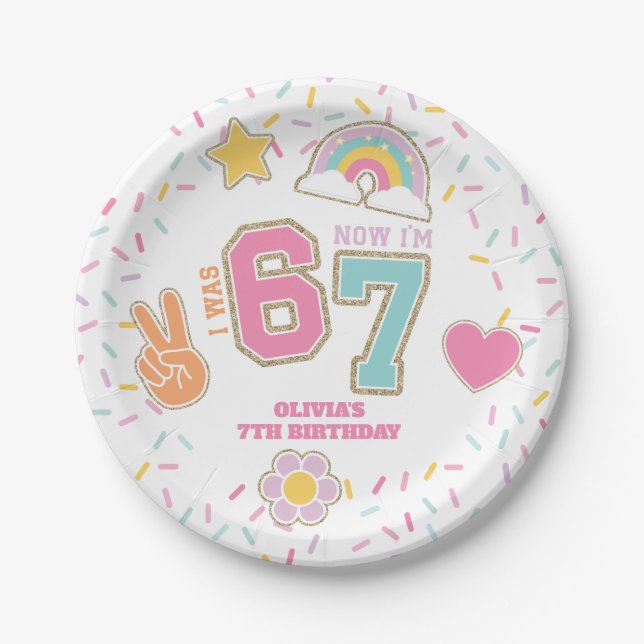 Patch Preppy I was SIX now I'm SEVEN  7th Birthday Paper Plates (Front)