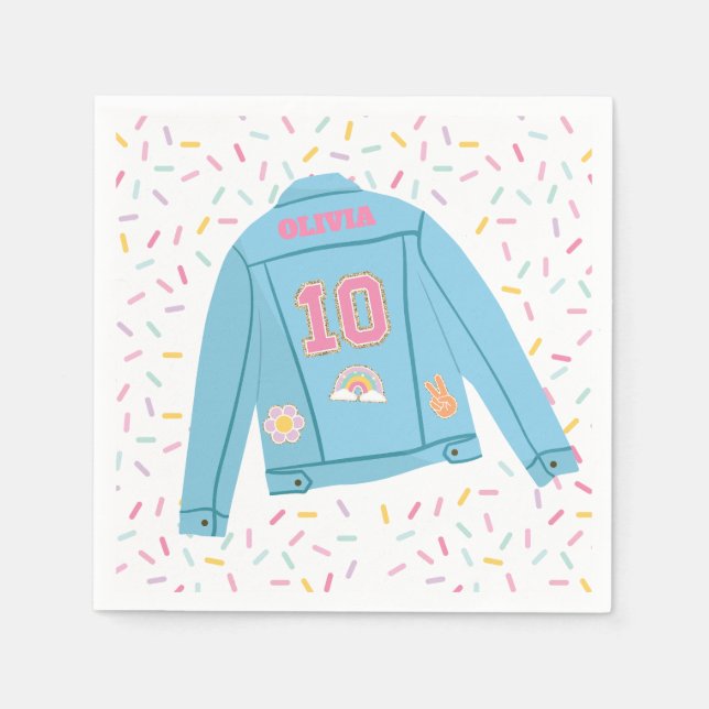 Patch Preppy Jean Jacket 10th Birthday Napkins (Front)