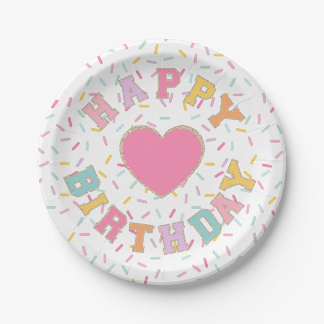 Patch Preppy Letter Birthday Paper Plates (Front)