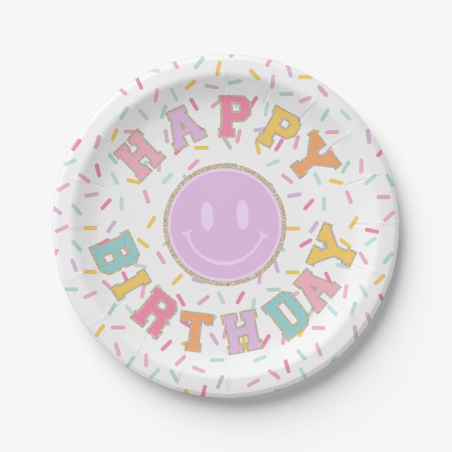 Patch Preppy Letter Birthday Paper Plates (Front)
