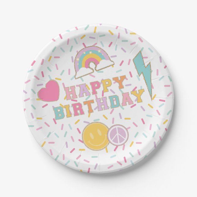 Patch Preppy Letter Birthday Paper Plates (Front)