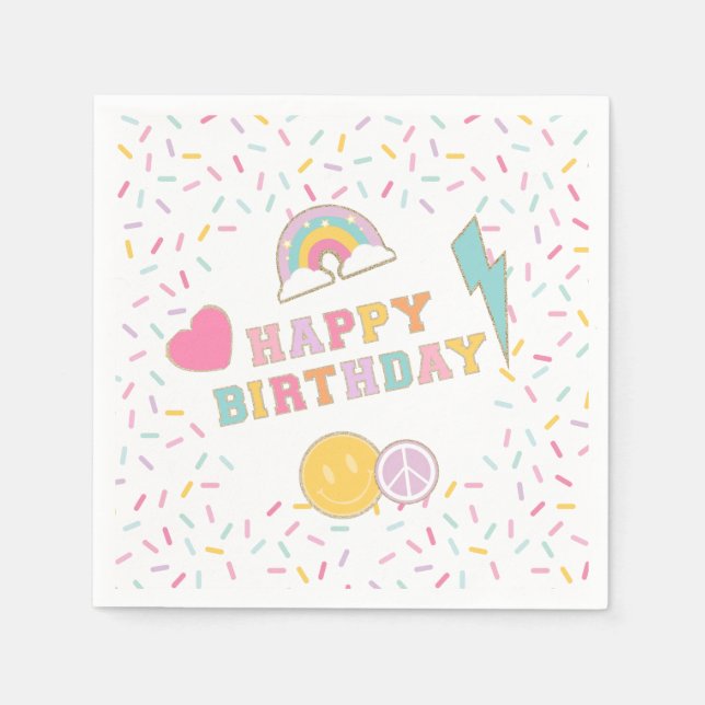Patch Preppy Letter Birthday Paper Plates Napkins (Front)