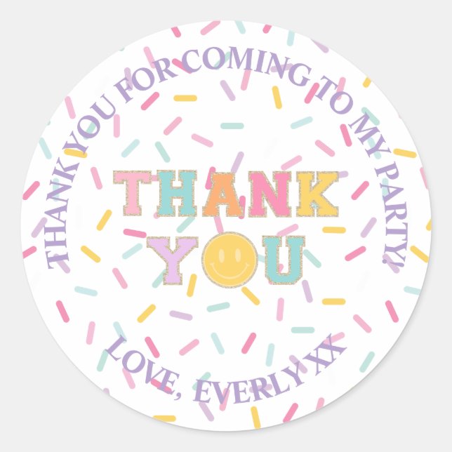 Patch Preppy Letter thank you favor Classic Round Sticker (Front)