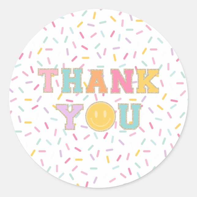 Patch Preppy Letter thank you favor Classic Round Sticker (Front)