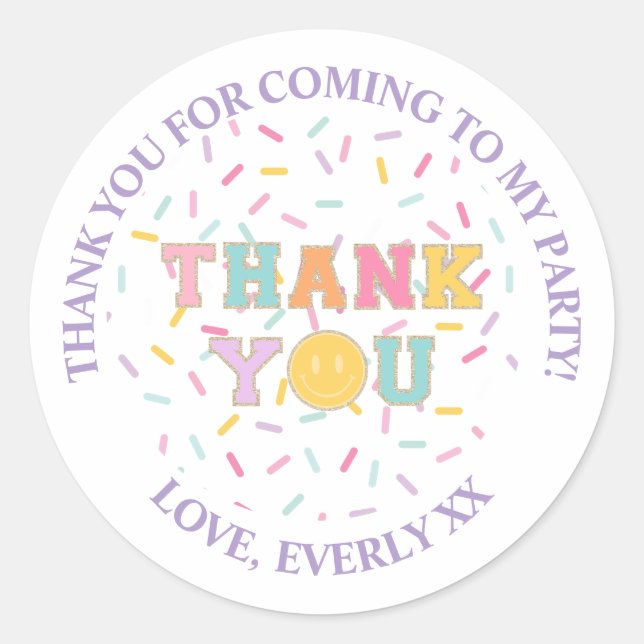 Patch Preppy Letter thank you favor Classic Round Sticker (Front)