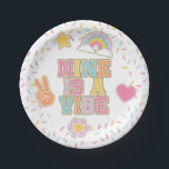 Patch Preppy Nine is a Vibe 9th Birthday Paper Plates<br><div class="desc">Nine is a Vibe! Preppy patch 9th birthday. Retro style patches and sprinkle background.</div>