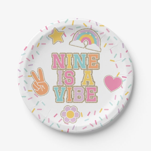 Patch Preppy Nine is a Vibe 9th Birthday Paper Plates (Front)