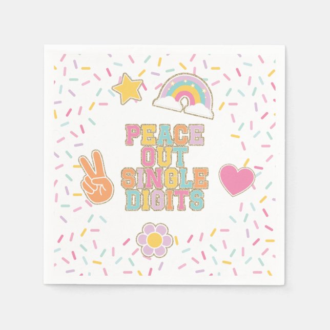 Patch Preppy Peace Out Single Digits 10th Birthday Napkins (Front)
