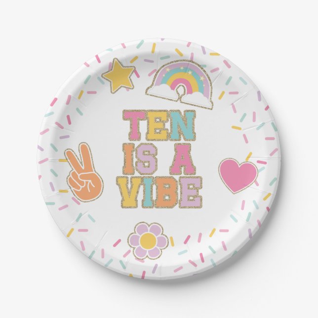 Patch Preppy Ten is a Vibe 10th Birthday Paper Plates (Front)