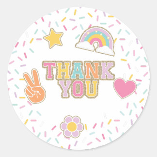 Patch Preppy Thank You Birthday Favor Classic Round Sticker