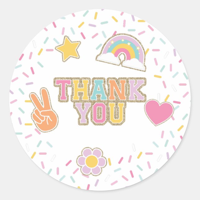 Patch Preppy Thank You Birthday Favor Classic Round Sticker (Front)