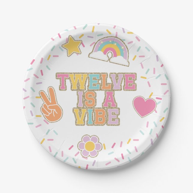 Patch Preppy Twelve is a Vibe 12th Birthday Paper Plates (Front)