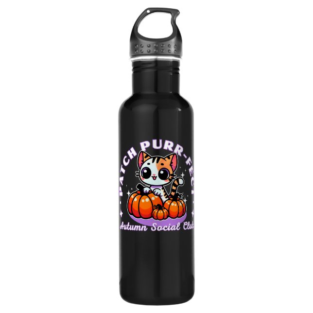 Patch purr-fect - cat pumpkin patch stainless steel water bottle (Front)