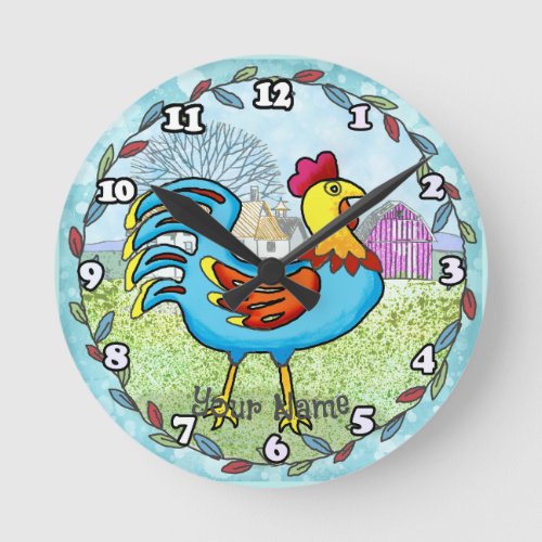Patch Rooster custom name  Round Clock