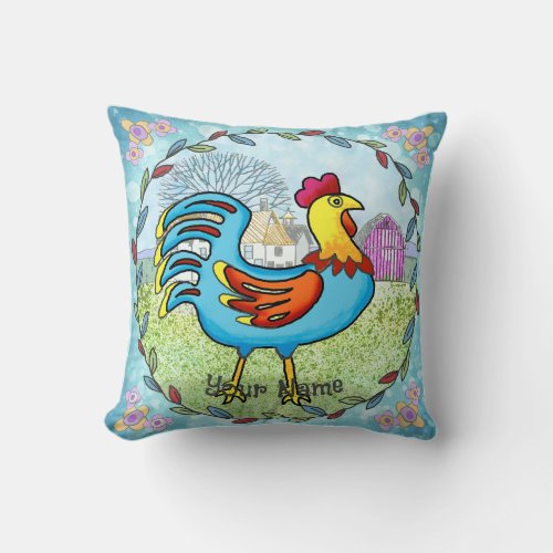 Patch Rooster custom name  Throw Pillow